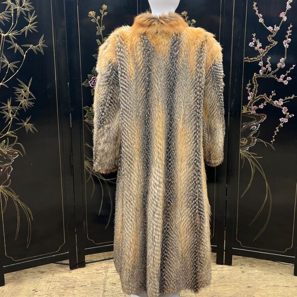 Vintage Mid Century Custom Reversible Fox Fur & Chevron Leather Full Length Coat - Picture 3 of 11